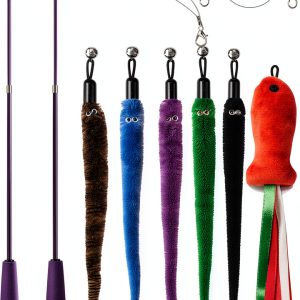Cat Wand Toy Set by ZeyZoo with 7 Worm Refills and Spare Line-0