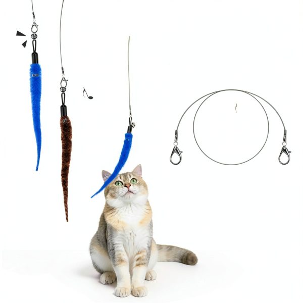 Cat Wand Toy Set by ZeyZoo with 7 Worm Refills and Spare Line-6
