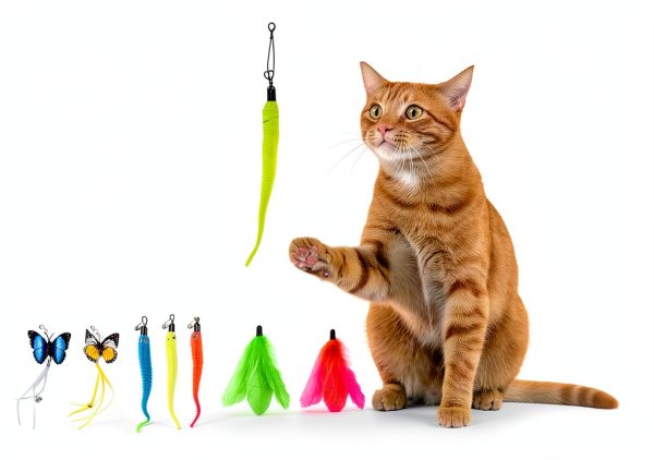 PAWSITIVE Interactive Cat Toys Feather Wand with 12 Refill Set-4