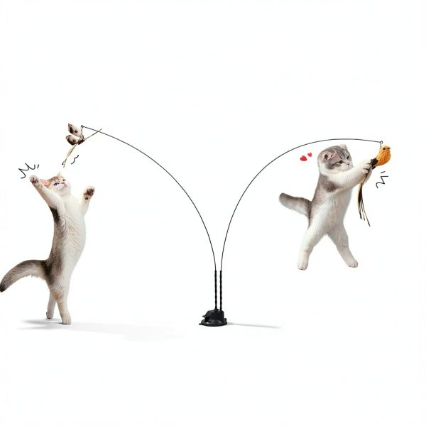 Suction Cup Cat Wand Toy Potaroma Dual-Wand Kitten Toy Charcoal Base-2
