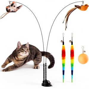 Suction Cup Cat Wand Toy Potaroma Dual-Wand Kitten Toy Charcoal Base-0