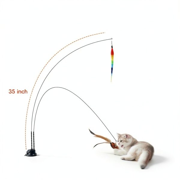 Suction Cup Cat Wand Toy Potaroma Dual-Wand Kitten Toy Charcoal Base-3