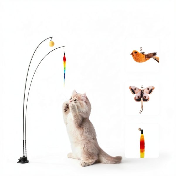 Suction Cup Cat Wand Toy Potaroma Dual-Wand Kitten Toy Charcoal Base-4