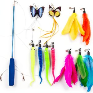 PAWSITIVE Interactive Cat Toys Feather Wand with 12 Refill Set-0