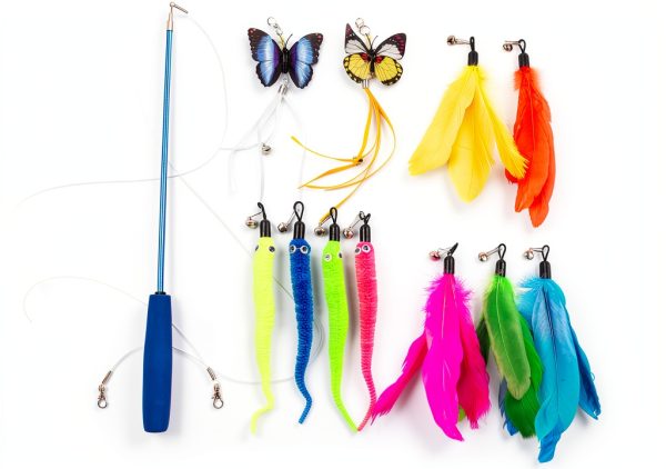 PAWSITIVE Interactive Cat Toys Feather Wand with 12 Refill Set-0